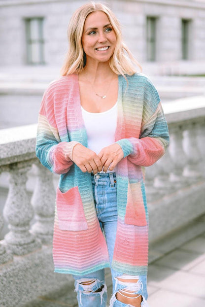 Gradient Knit Open Cardigan With Pockets for Women