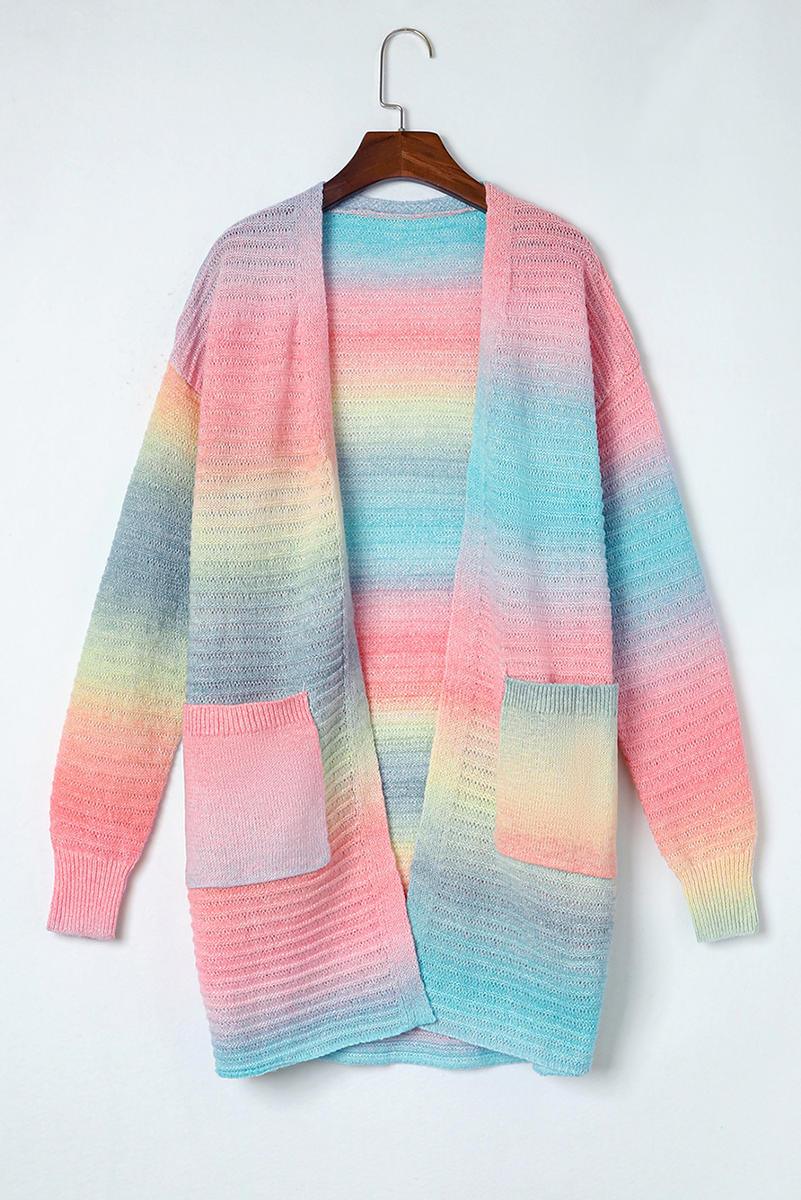 Gradient Knit Open Cardigan With Pockets for Women