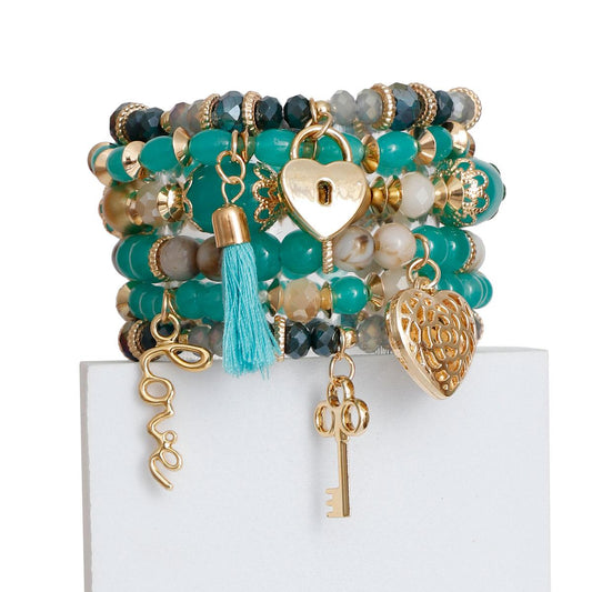 Green Beaded Bracelets with Gold Finish Charms - Perfect for Any Occasion