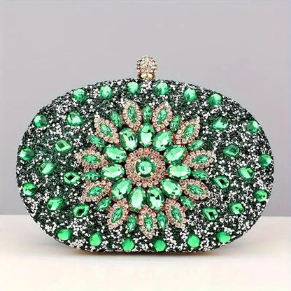 Green Crystal Hard Case Clutch - Chic Accessory for Fashionable Women