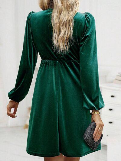 Green Mini Dress Alert: Ruched, Square Neck & Balloon Sleeves!