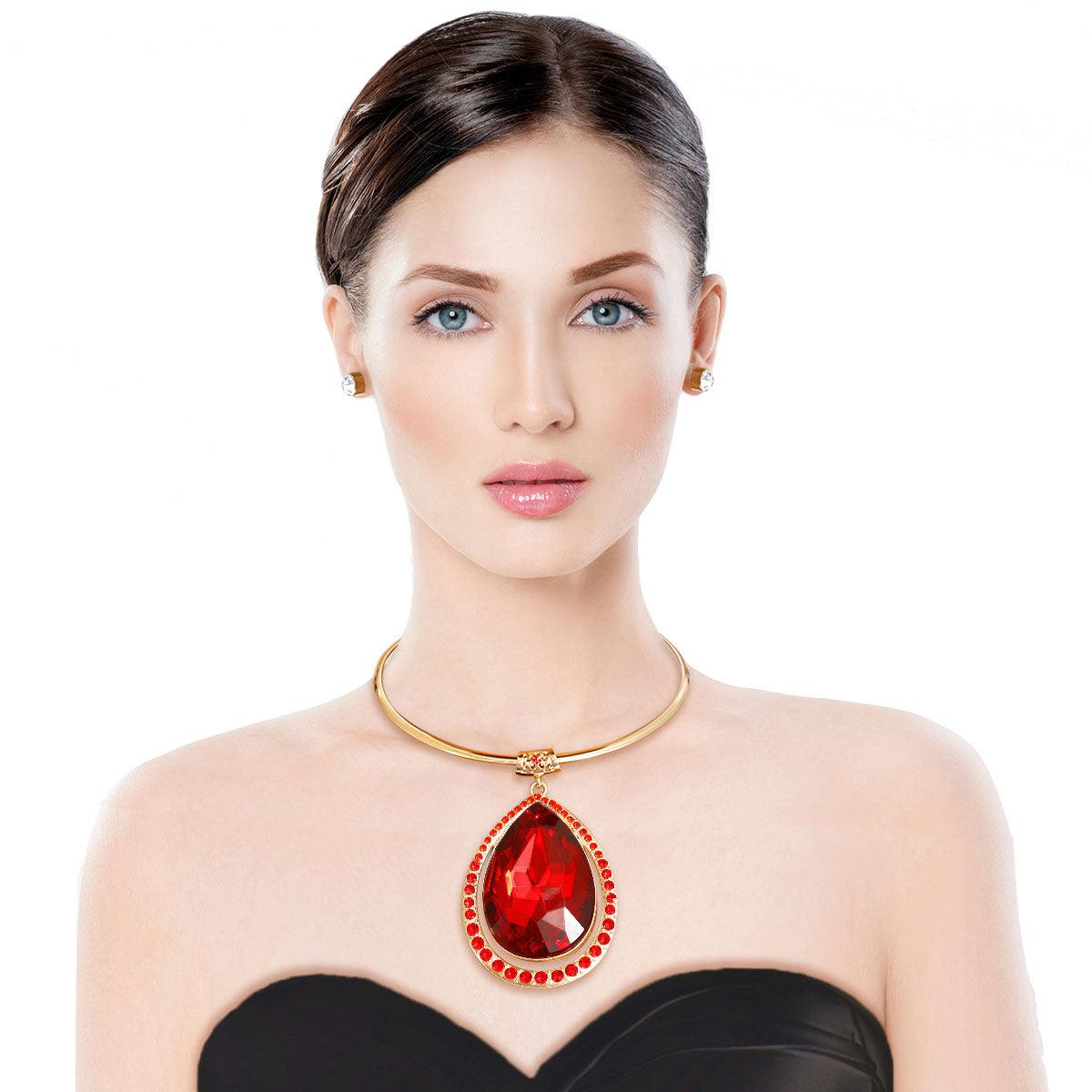 Halo Red Teardrop Choker Necklace | Minimalist Statement Necklace | Fashion Jewelry