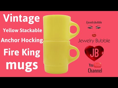 Vintage Yellow Stackable Anchor Hocking Fire King Mugs - jewelrybubble YouTube video
