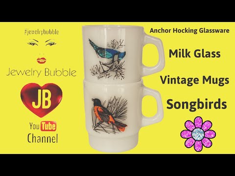 Anchor Hocking Milk Glass Vintage Mugs - Songbirds - jewelrybubble YouTube video