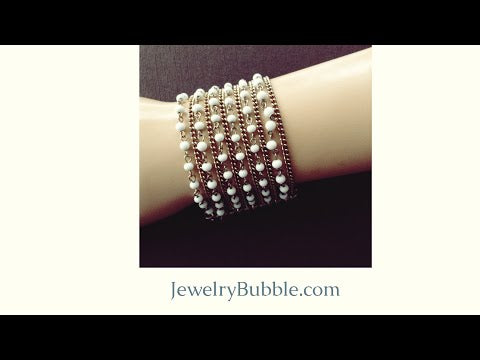 Women's multi strand gold-tone & white bead chain bracelet YouTube video