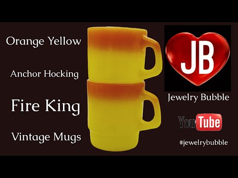 Orange Yellow Anchor Hocking Fire King Vintage Mugs - jewelrybubble YouTube video 