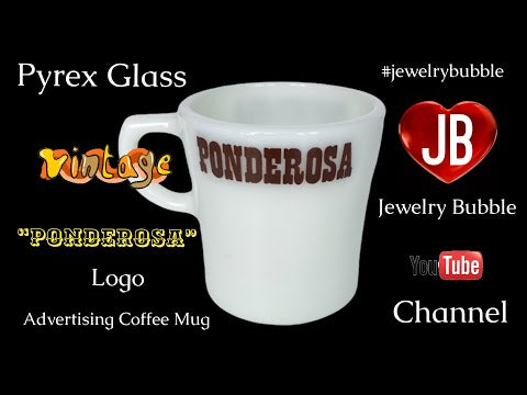 Pyrex Glass Advertising Coffee Mug Ponderosa Logo - jewelrybubble YouTube video
