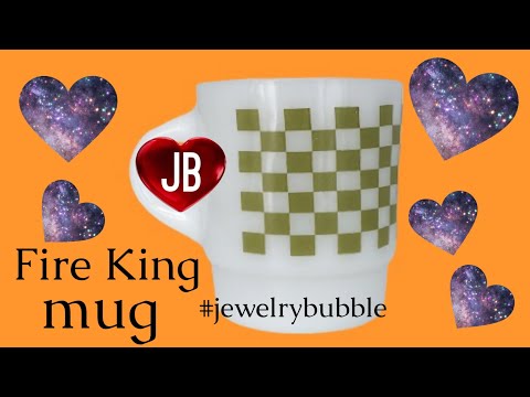 Fire King Milk Glass Stackable Coffee Mug Green Checkerboard - jewelrybubble YouTube video 