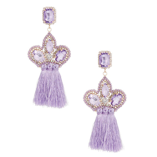 Lavender Jewel Tassel Drop Fashion Earrings - Shop Now!