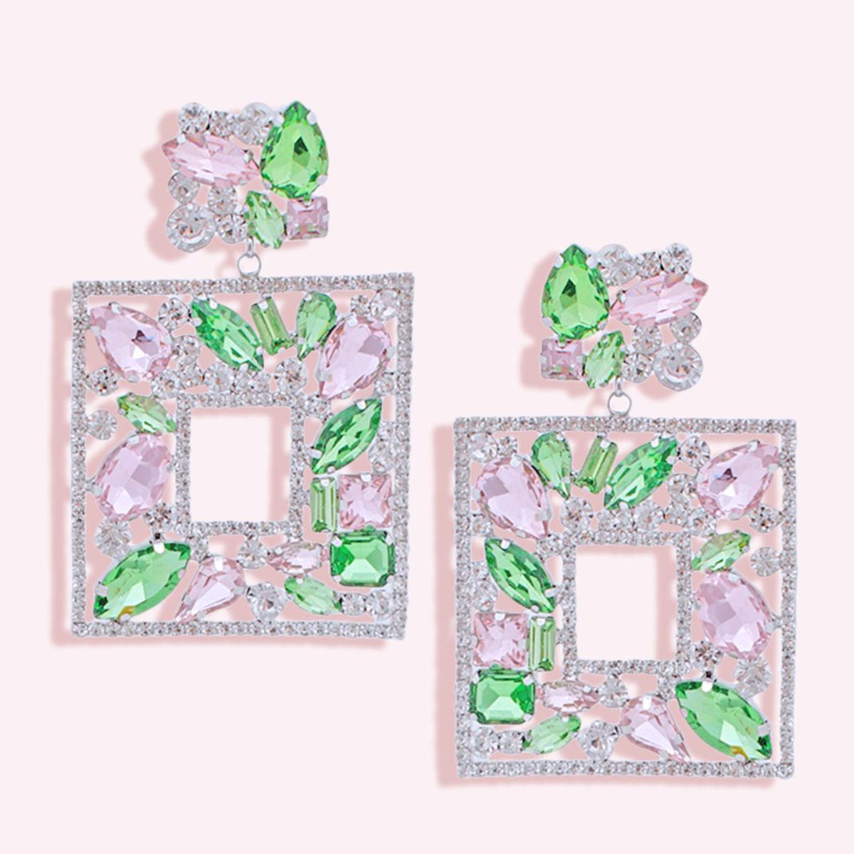 Light Pink Green Open Frame Crystal Earrings Your New Go-To Fashion Jewelry