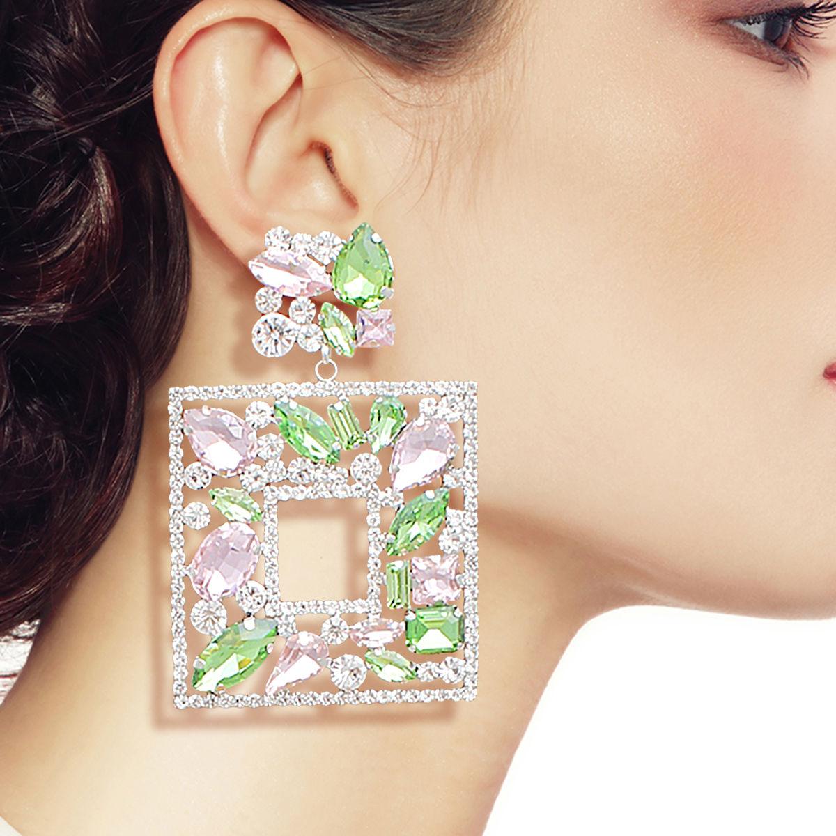 Light Pink Green Open Frame Crystal Earrings Your New Go-To Fashion Jewelry