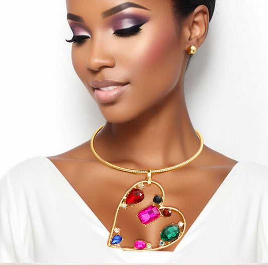Light Up Your Look: Exclusive Multicolor Heart Necklace Set