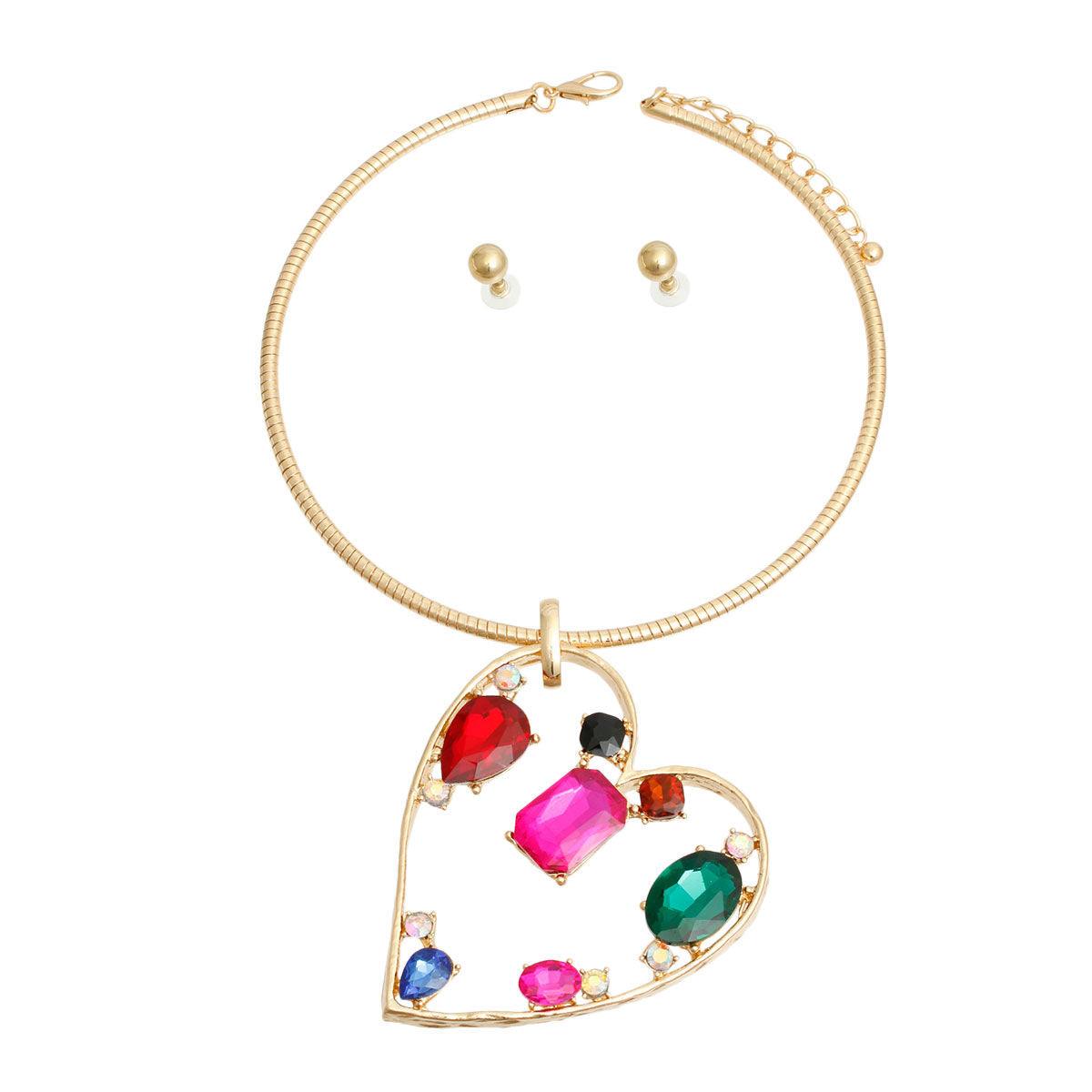 Light Up Your Look: Exclusive Multicolor Heart Necklace Set