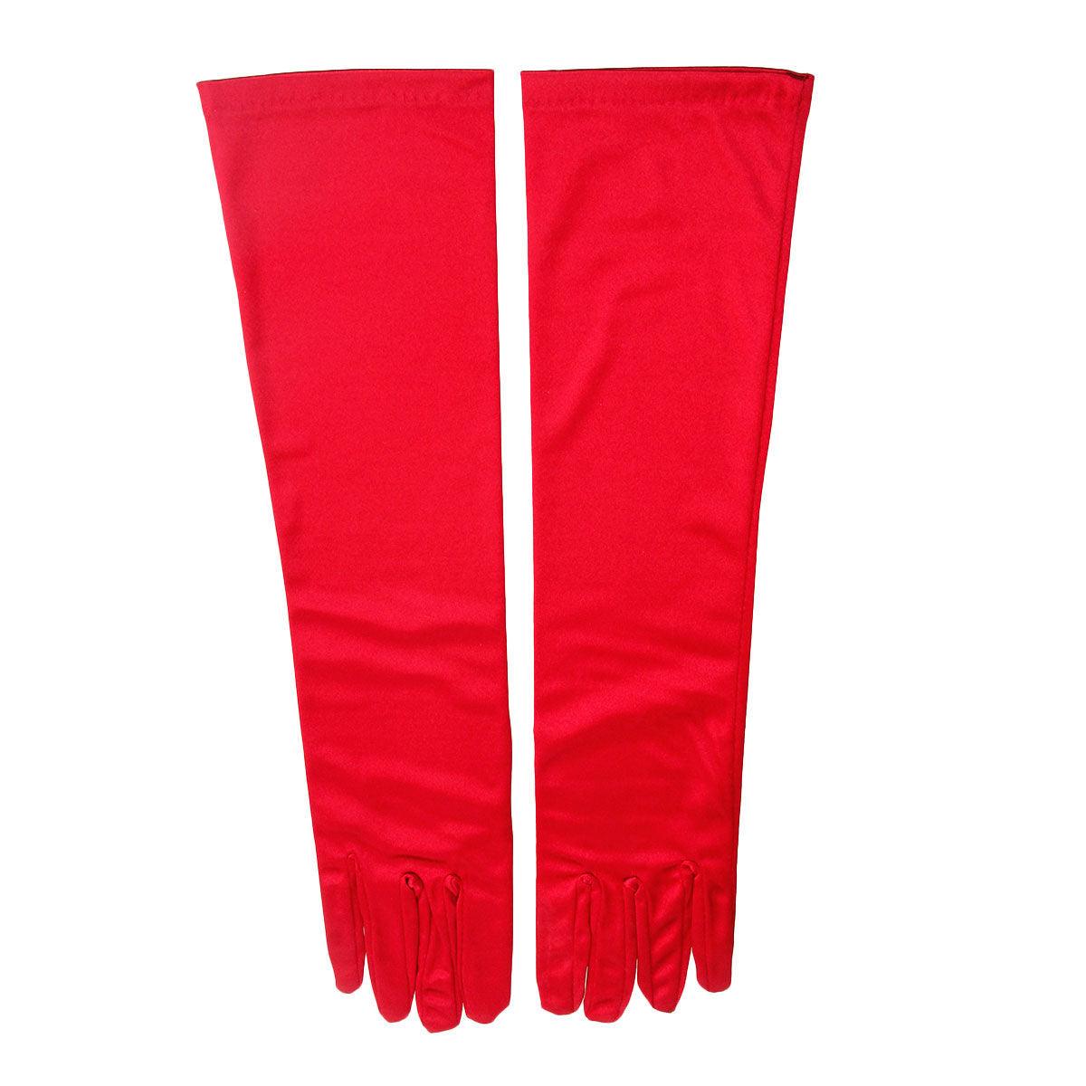 Long Burgundy-red Satin Finish Formal Bridal Gloves