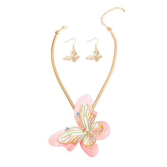 Lovely Butterfly Pendant Necklace Set: Flutter into Style