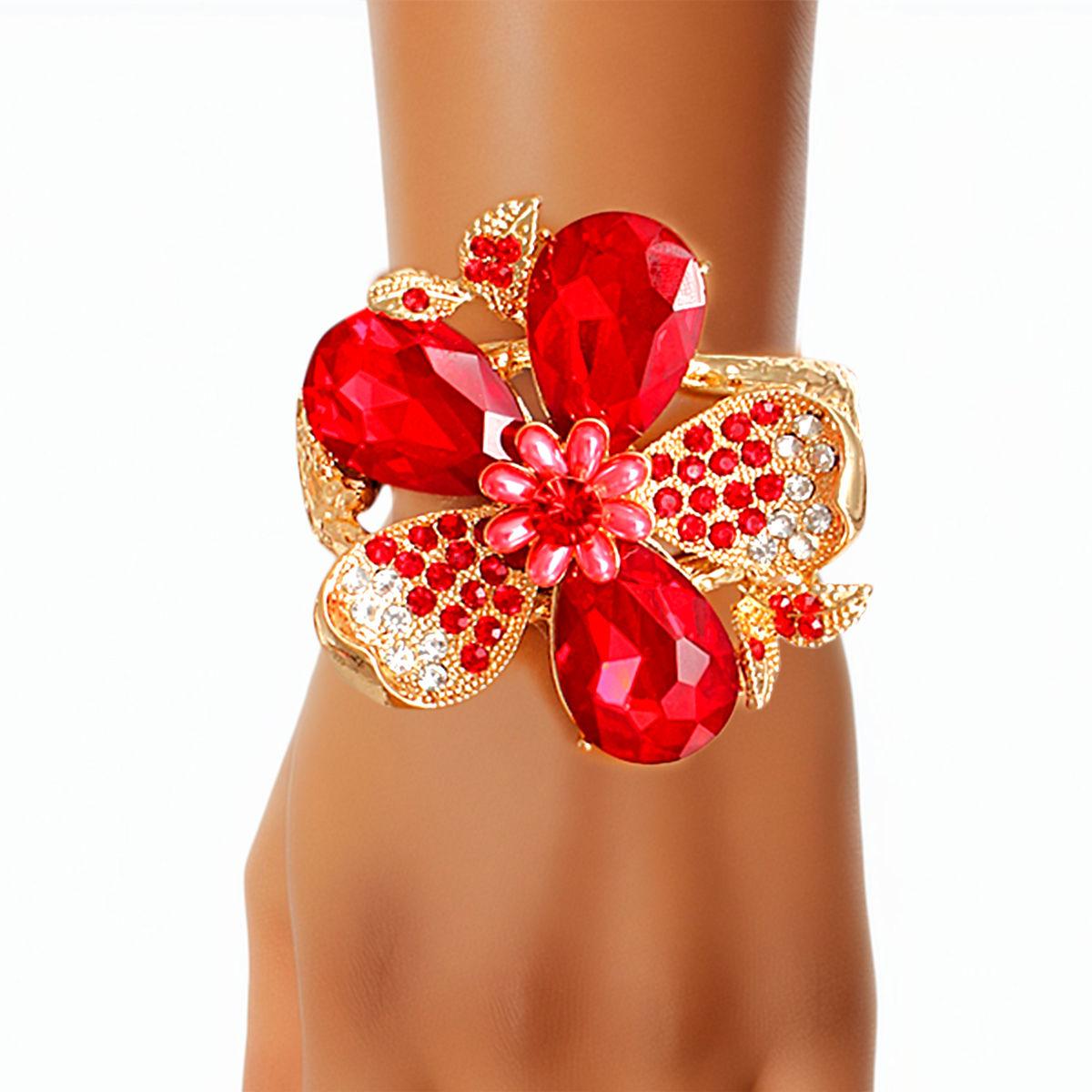 Lush Red/Gold Flower Bracelet to Adorn Your Wrist