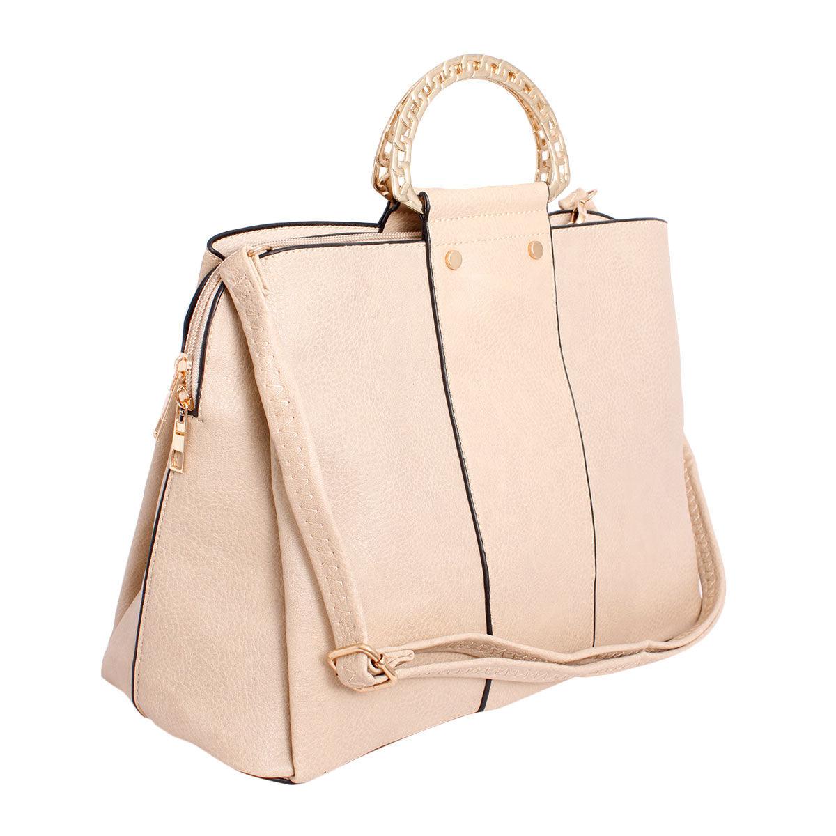 Luxe Ivory Rigid Top Handle Handbag: Sophisticated Style for Women
