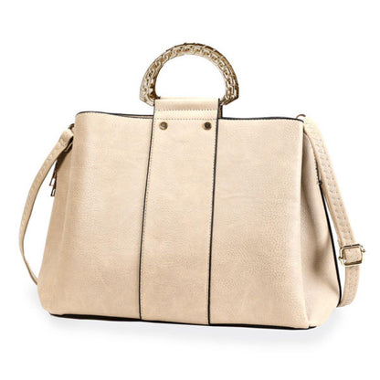 Luxe Ivory Rigid Top Handle Handbag: Sophisticated Style for Women