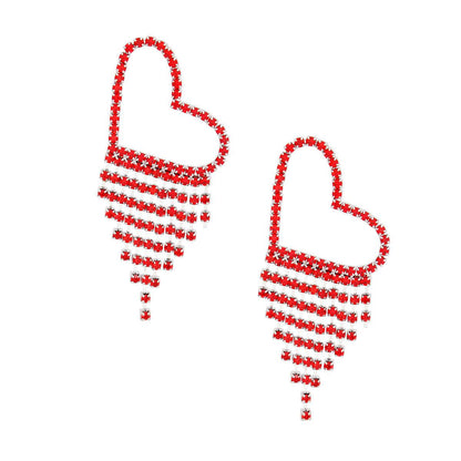 Luxurious Heart Red Earrings with Rhinestone Fringe – Shop Fashion Jewelry Now