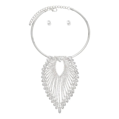 Make a Bold Statement: Stunning Clear Leaf Collar Necklace Set