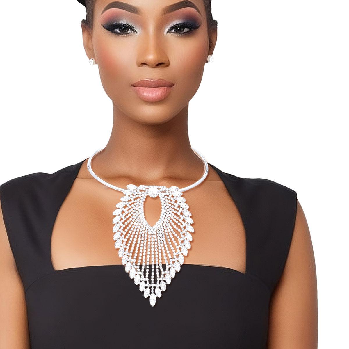 Make a Bold Statement: Stunning Clear Leaf Collar Necklace Set