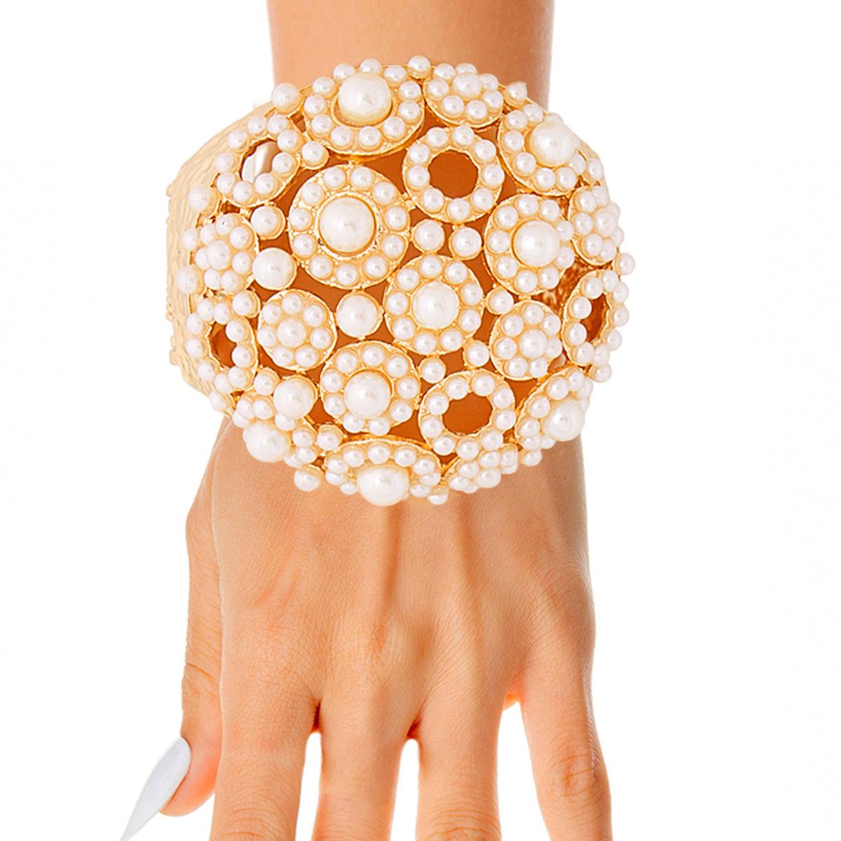 Make a Statement: Must-Have Gold & Cream Chunky Domed Bracelet