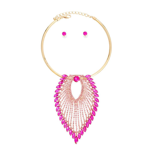 Make a Statement: Pink Leaf Collar Necklace Set
