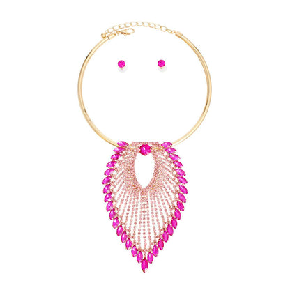 Make a Statement: Pink Leaf Collar Necklace Set