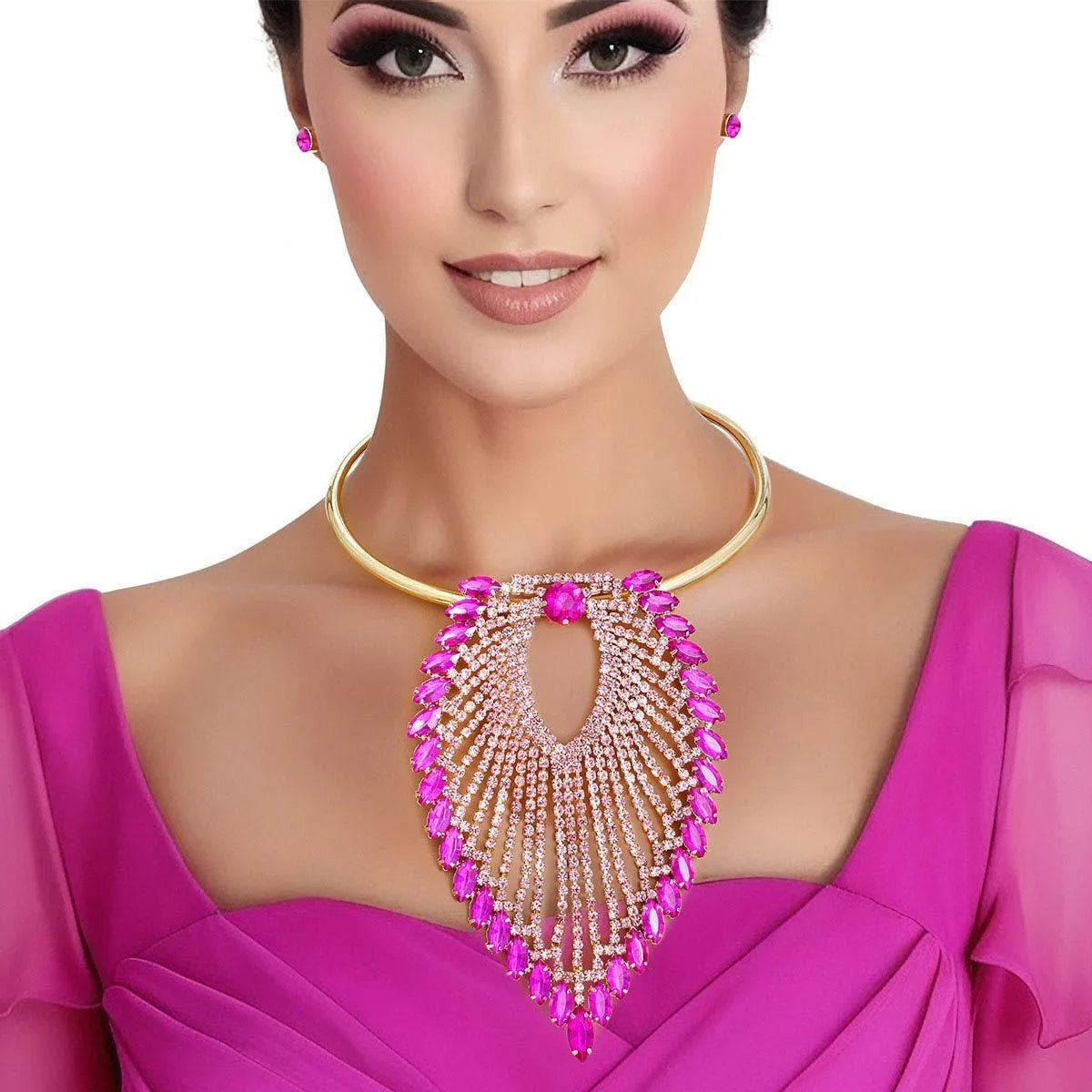 Make a Statement: Pink Leaf Collar Necklace Set