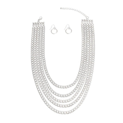 Make a Statement: Stunning Chain Necklace Silver Curb Layered and Earrings | Fashion Jewelry Set