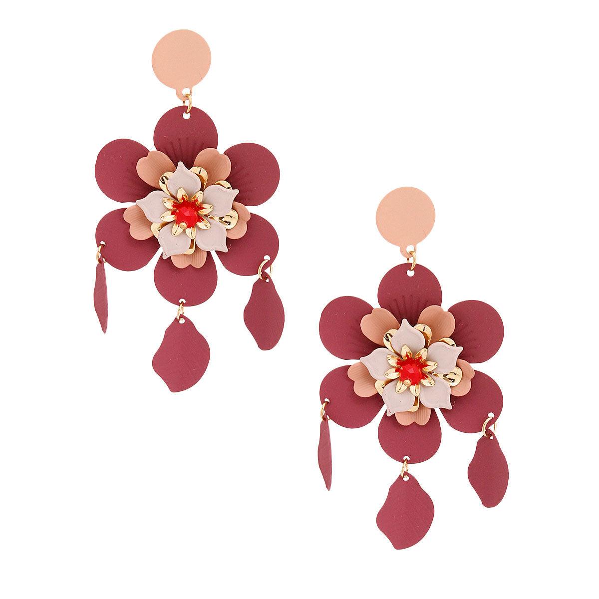 Matte Resin Layered Flower Earrings: Style Meets Sophistication