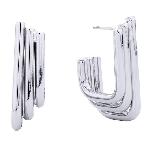 Minimalist Fashion Jewelry: White Gold-finished Small Stack Curve Design Earrings