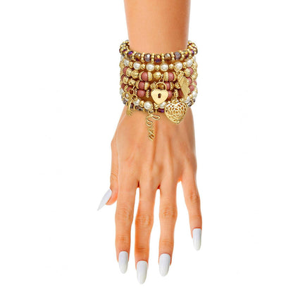 Mulberry and Faux Pearl Love Charm Bracelets - Shop Now!