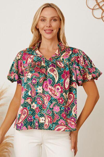 Multicolor Floral Collared Blouse: Short Sleeve Style