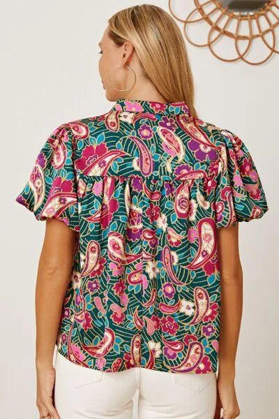 Multicolor Floral Collared Blouse: Short Sleeve Style