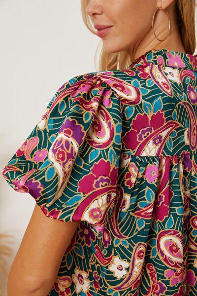Multicolor Floral Collared Blouse: Short Sleeve Style