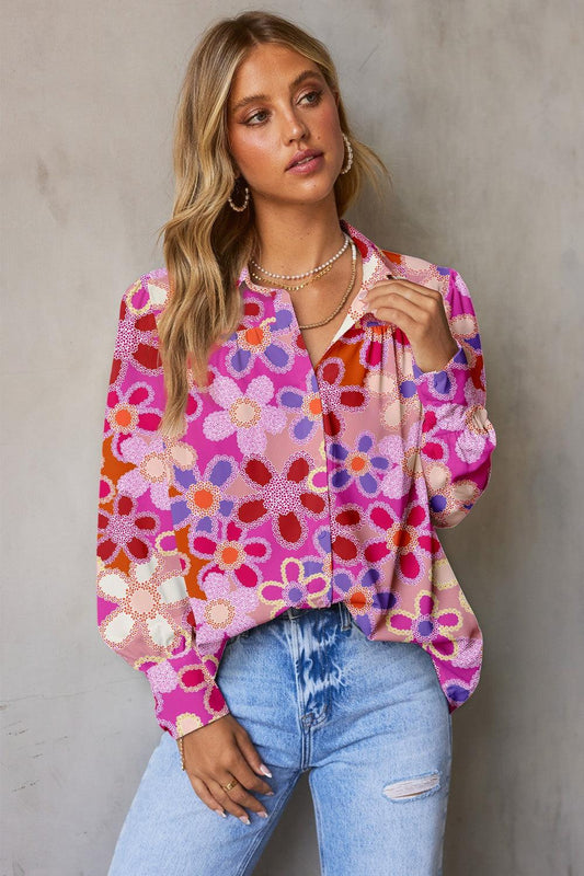 Multicolor Floral Print Long Sleeve Shirt for Women - Blooming Style