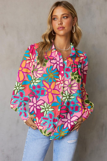Multicolor Floral Print Long Sleeve Shirt for Women - Blooming Style