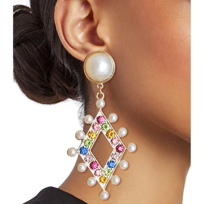 Multicolor Open Diamond Drop Statement Earrings