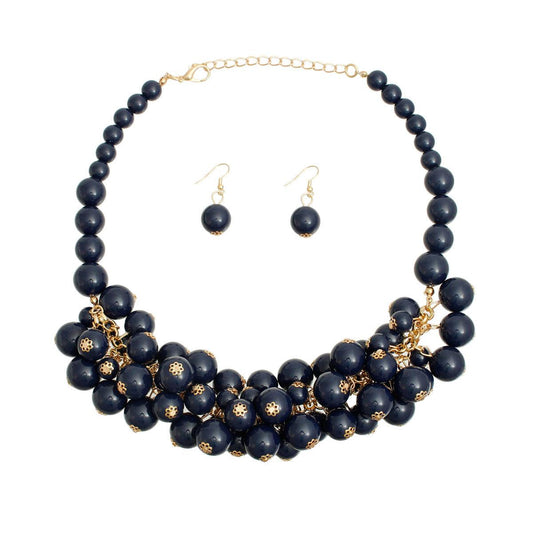Navy & Gold Tone Beaded Necklace Set - Perfect for Any Occasion