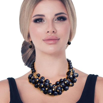 Navy & Gold Tone Beaded Necklace Set - Perfect for Any Occasion
