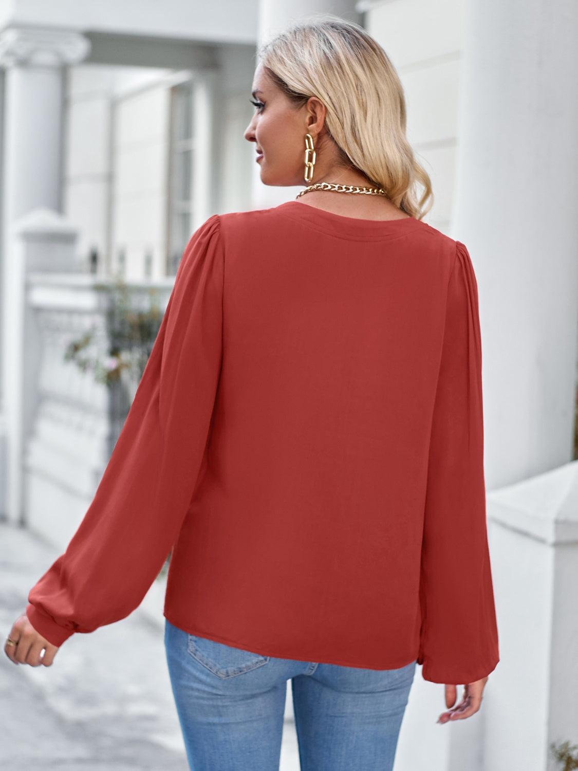 Notched Neck Blouse with Puff Sleeves - Shop the Latest Fashion!