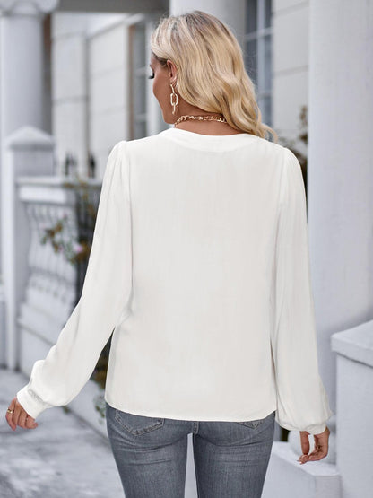 Notched Neck Blouse with Puff Sleeves - Shop the Latest Fashion!