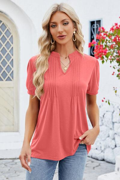 Notched Short Sleeve Women's T-Shirt: Where Comfort Meets Style