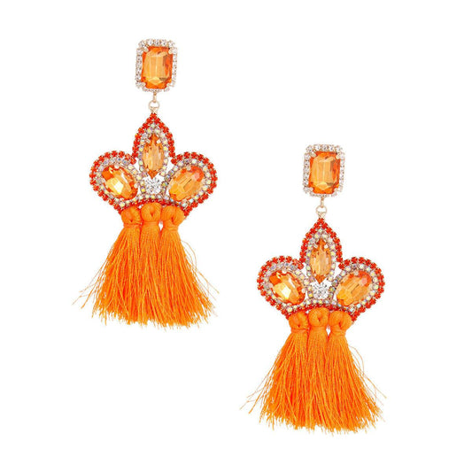Orange Jewel Tassel Drop Fashion Earrings - Shop Now!