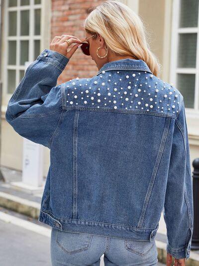 Pearl Detail Denim Jacket: Stylish Must-Have for Ladies!