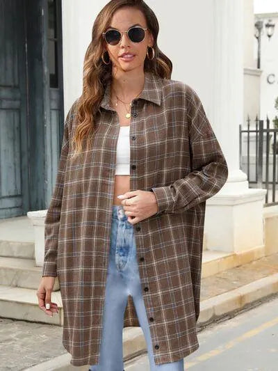 Plaid Button Up Shirt for Relaxed Style: Dropped Shoulder Design