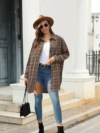 Plaid Button Up Shirt for Relaxed Style: Dropped Shoulder Design