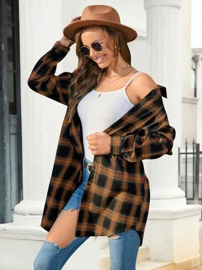 Plaid Button Up Shirt for Relaxed Style: Dropped Shoulder Design