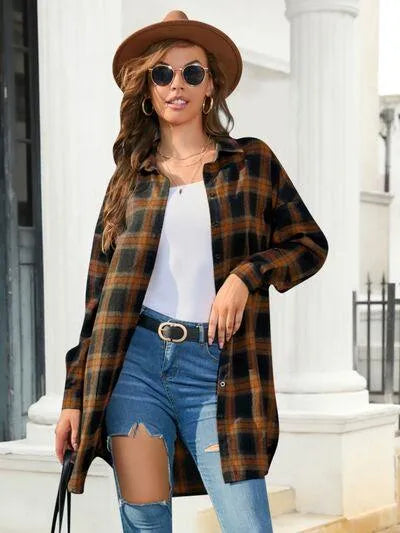 Plaid Button Up Shirt for Relaxed Style: Dropped Shoulder Design